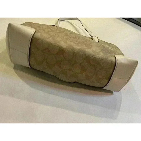 Coach Signature Zip Tote Back Light Khaki Beige Ran White Purse Shoulder Bag - Picture 8 of 13